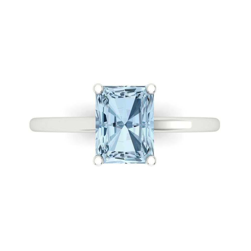 2.0 ct Emerald Cut Aquamarine Simulated Diamond Engagement Ring - 14k White Gold Solitaire Bridal Ring for Anniversary & Wedding | Elegant Jewelry Gift for Her