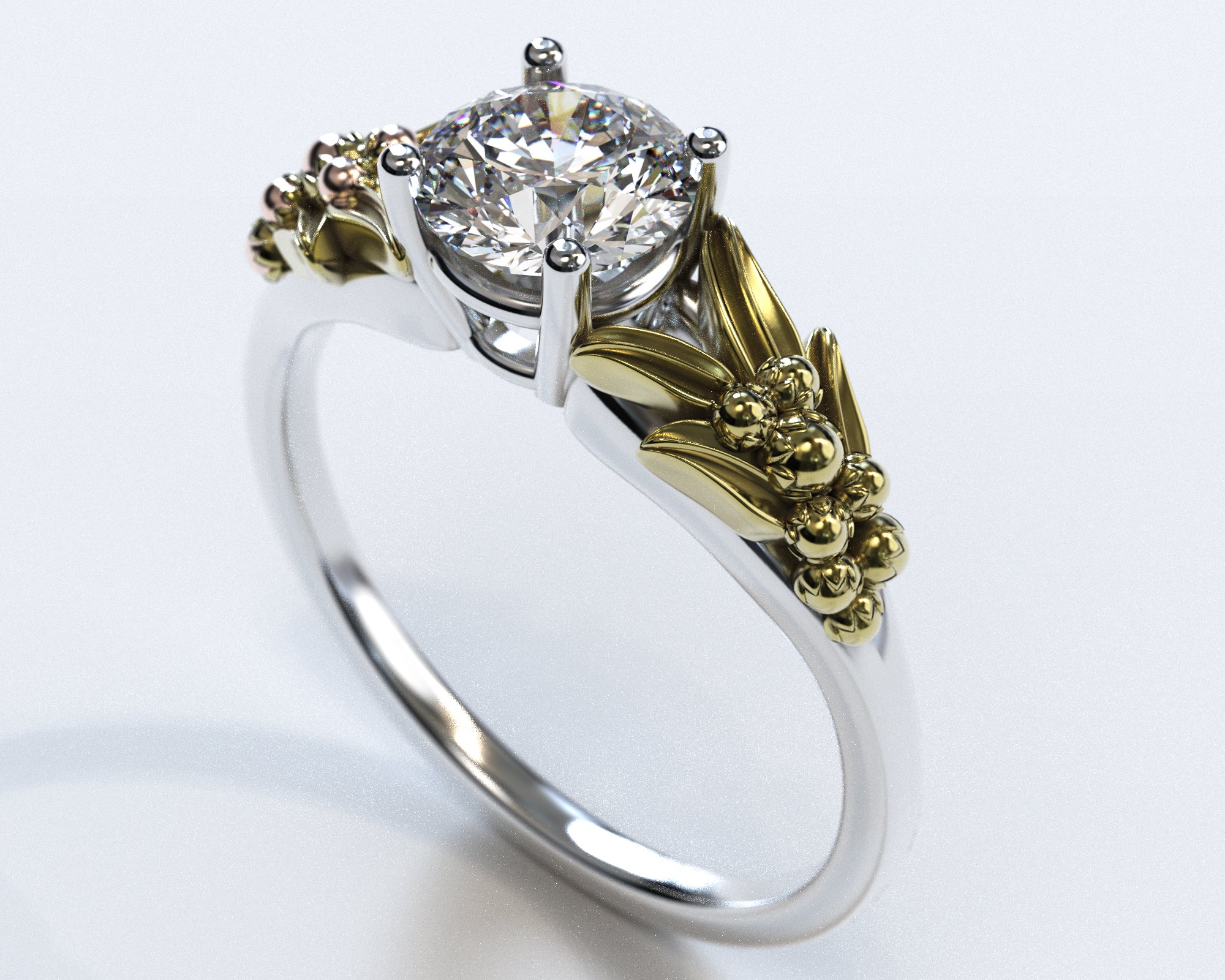 Unique Lotus Flower Two Tone Gold Solitaire Engagement Ring - Elegant Wedding Jewelry for Brides, Anniversary Gifts & Romantic Proposals