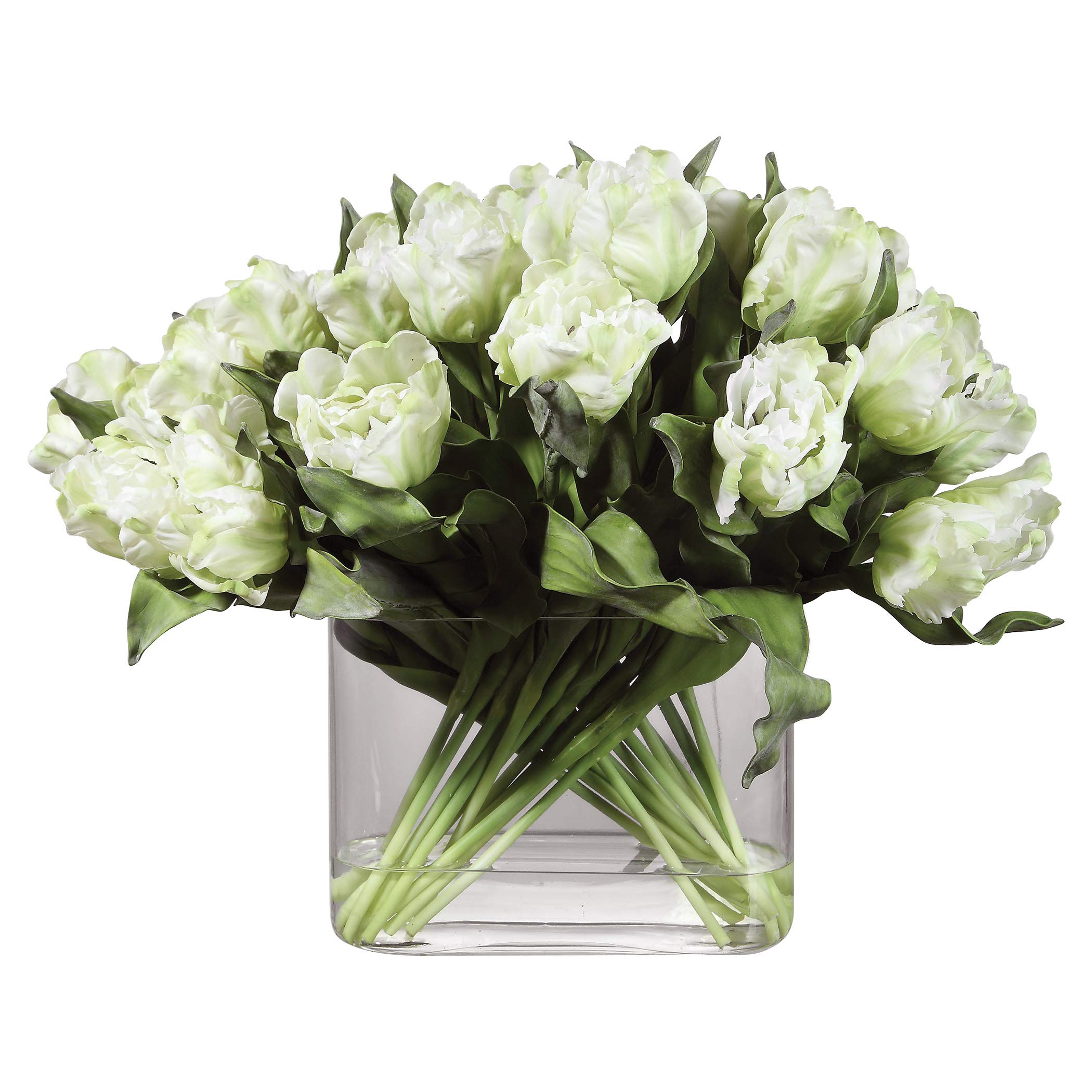 Elegant White Double Tulip Bouquet Vase - Oval Floral Centerpiece for Spring Weddings, Home Decor & Table Arrangements