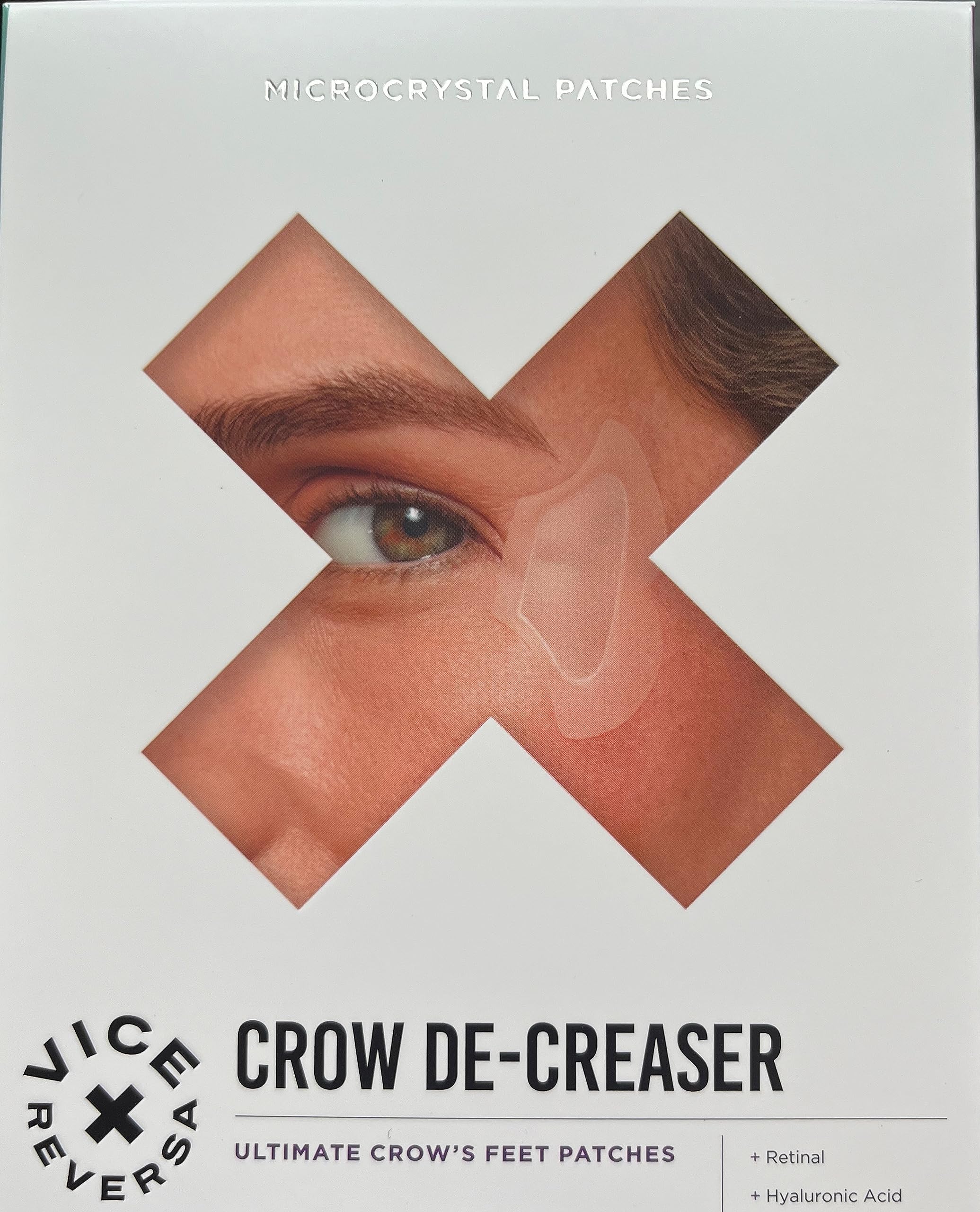 Vice Reversa Crow De-Creaser - Anti Wrinkle Patches with Hyaluronic Acid, Collagen Boosting Peptides & Retinol for Forehead & Eye Area, MicroCrystal Skincare Treatment (12 Pairs) - Reduce Fine Lines & Wrinkles Overnight for Youthful Glow