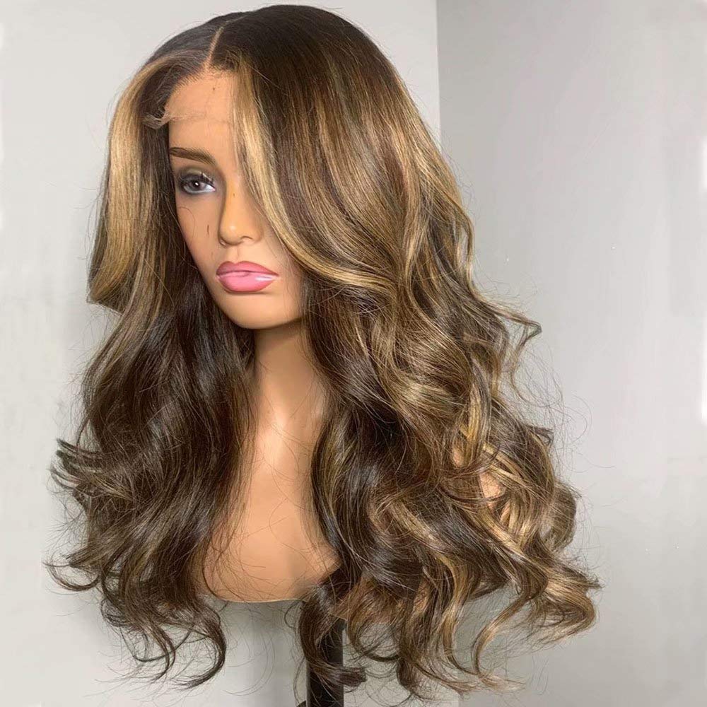 13x4 Lace Front Wig Body Wave 16 Inch - Brazilian Remy Human Hair Glueless Wig with Baby Hair & Pre-Plucked Hairline for Black Women - 150% Density Highlight Blonde Brown - Perfect for Daily Wear, Parties & Special Occasions