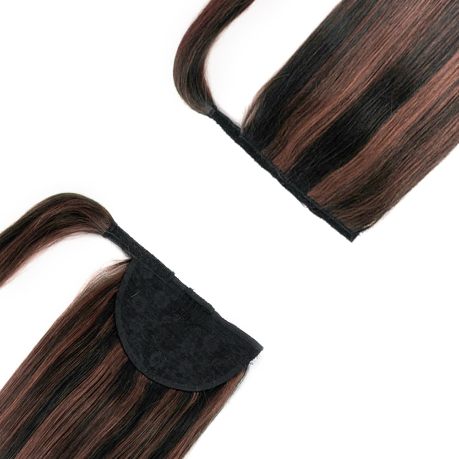 Black & Brown Clip-In Ponytail Hair Extensions - 100% Remy Human Hair - Seamless Wrap-Around Design for Natural Volume & Length - Perfect for Parties, Weddings & Everyday Styling