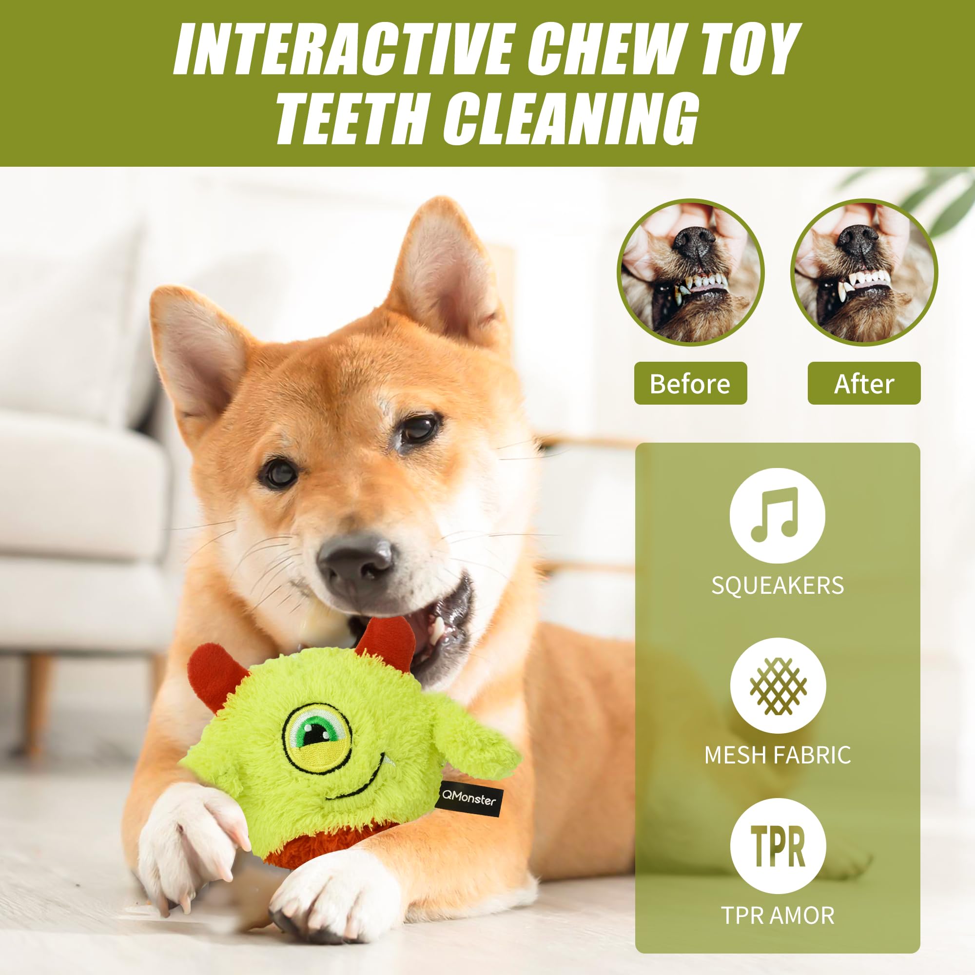 QMonster Squeaky Dog Toys - Spiky Ball & Plush Interactive Chew Toys with Squeaker for Puppies, Small & Medium Dogs - Perfect for Fetch, Training & Playtime Fun