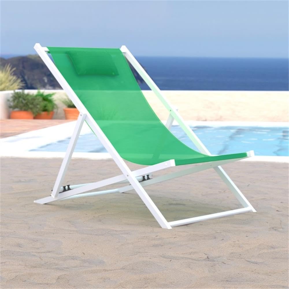 LeisureMod Sunset Outdoor Portable Patio Beach Sling Chair - Adjustable Reclining with Headrest, Lightweight & Foldable for Backyard, Poolside, Camping (Green)