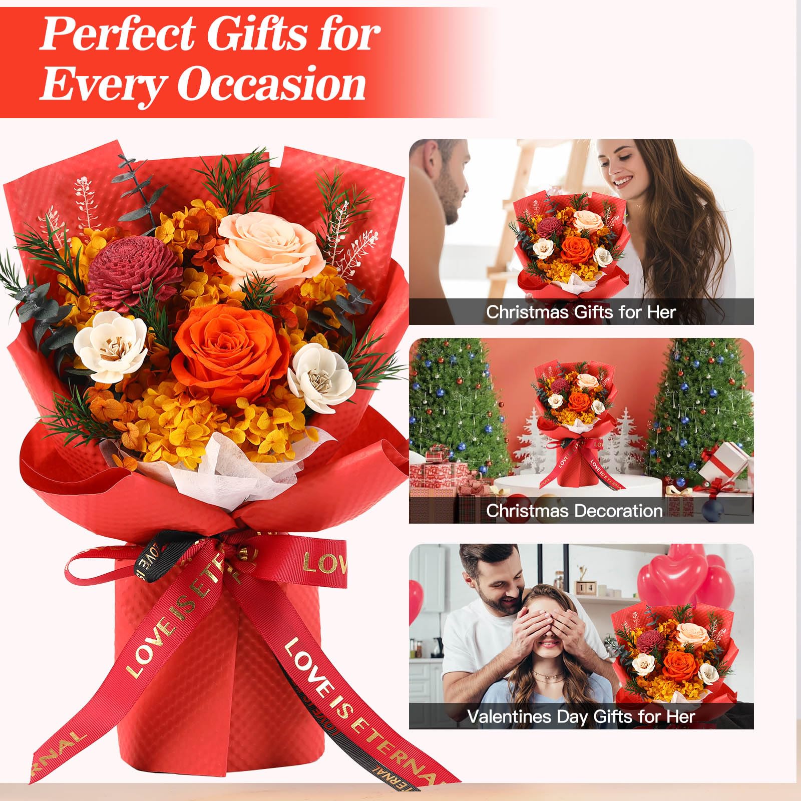 Preserved Orange Roses Bouquet - Long Lasting Flower Gift for Women, Mom, Grandma, Wife & Friends | Perfect for Anniversary, Birthday & Special Occasions | Handcrafted Floral Arrangement for Home Decor, Wedding Centerpiece & Romantic Surprise Delivery