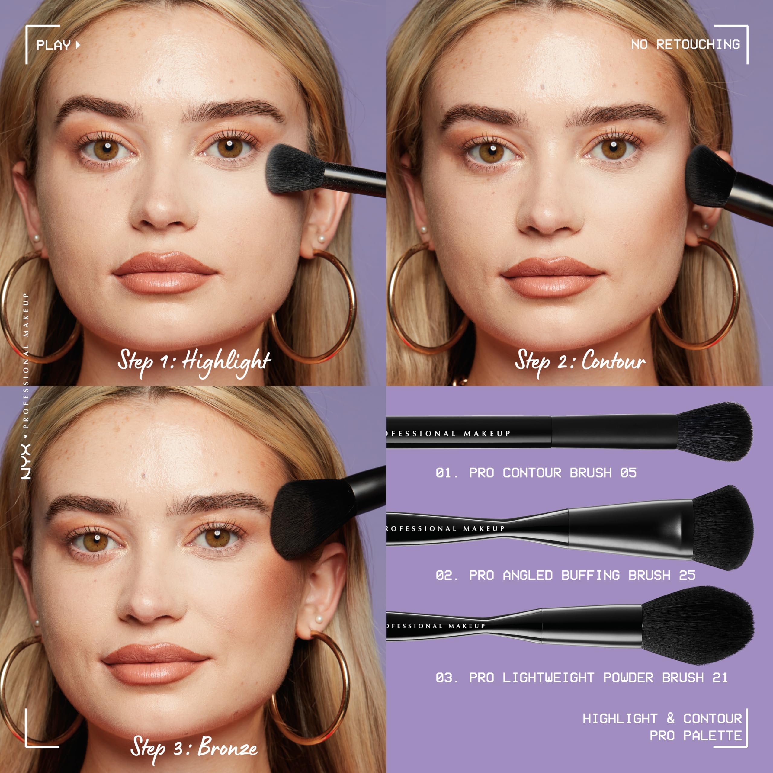 NYX Professional Makeup Highlight & Contour Pro Palette - 6 Shade Face Sculpting Kit for Cheekbones & Jawline | Vegan & Cruelty-Free | Perfect for Everyday Glam & Photo Shoots
