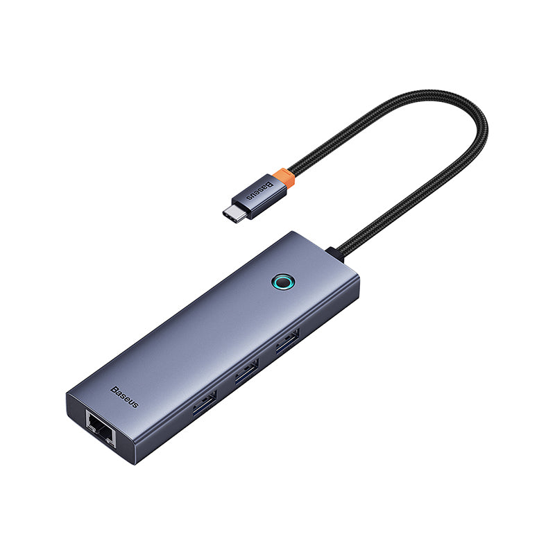 Baseus UltraJoy Series 4-in-1 USB C Hub Adapter with 3 USB 3.0 Ports & Ethernet RJ45 - Space Gray | Expand Connectivity for MacBook, iPad Pro, Chromebook & More