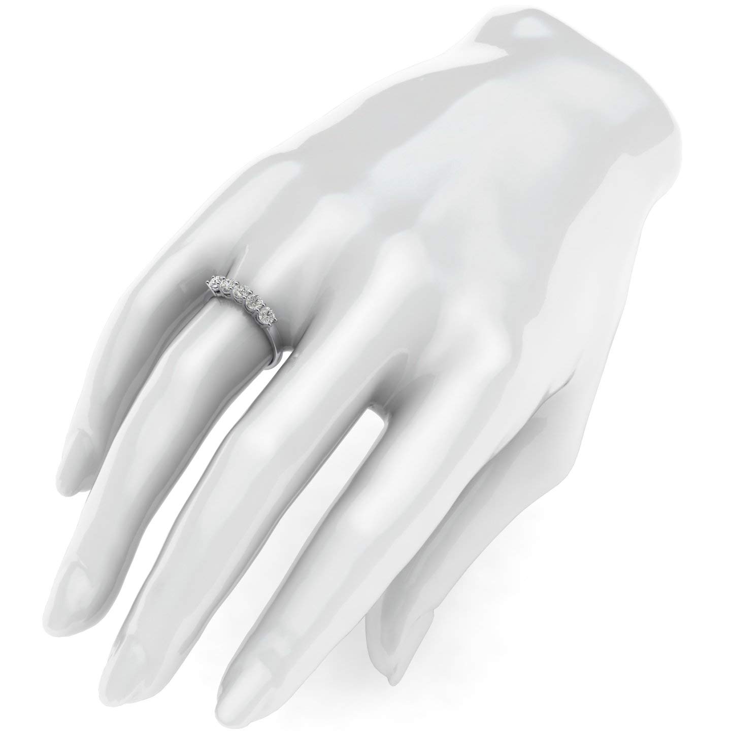 14K White Gold Five Stone Anniversary Ring with Simulated Diamonds (1.25ctw) - Elegant Eternity Band for Women - Perfect for Weddings, Anniversaries & Special Occasions