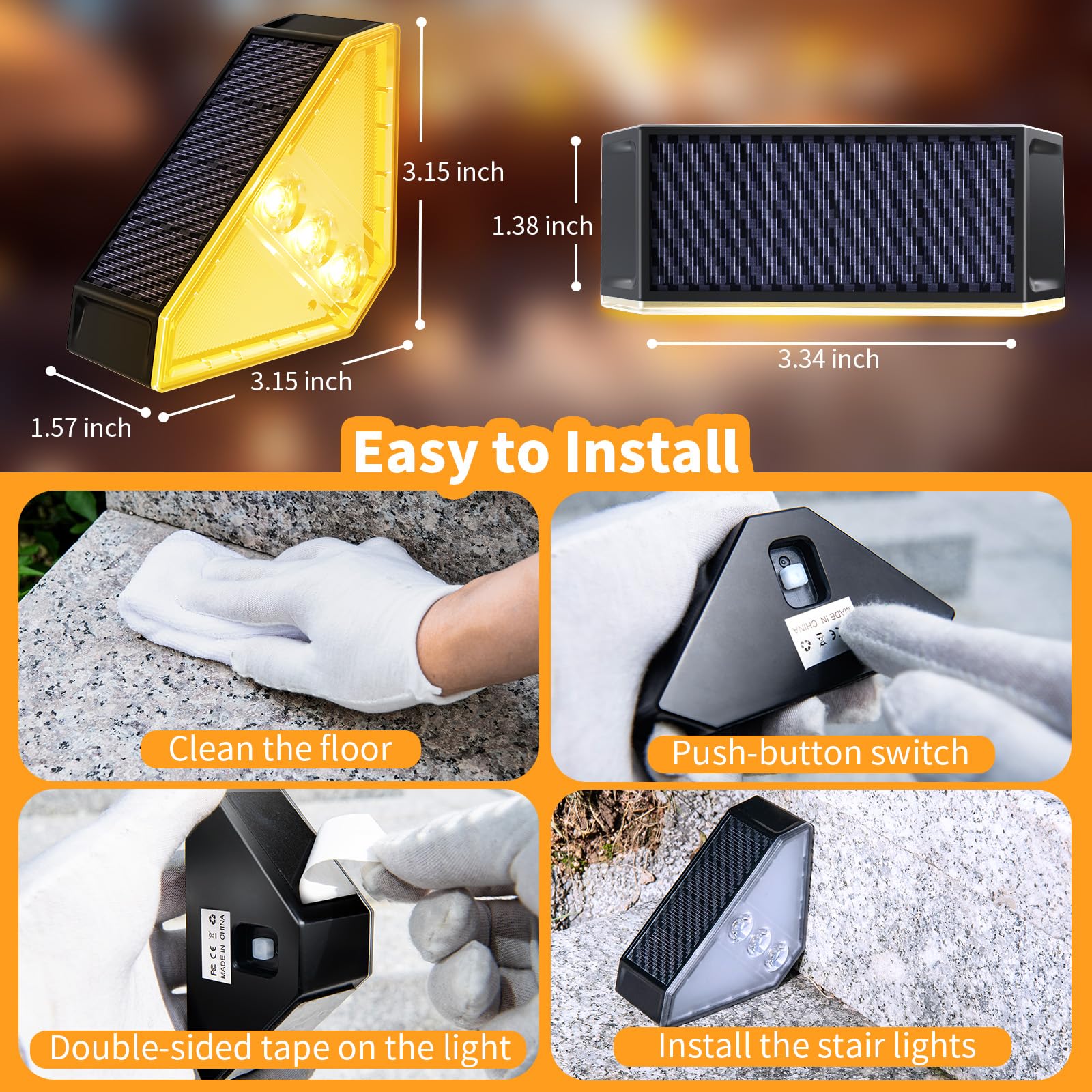 KINKAI 12 Pack Solar Step Lights Outdoor - Waterproof Triangle Solar Stair Lights for Deck, Garden, Front Door, Porch (Warm White) | Perfect for Pathway, Patio, Yard & Staircase Lighting at Night
