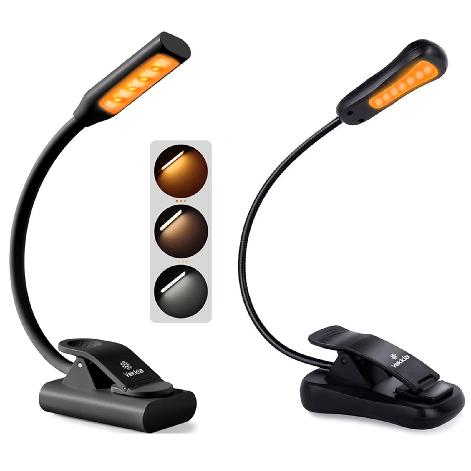 Vekkia Amber 7 LED & 9 LED Book Light for Reading - 2021 Upgraded Clip-On Night Light for Bed, Kids, Travel, Study & Office Use