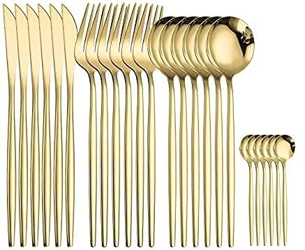 24-Piece Stainless Steel Rainbow Cutlery Set - Gold Kitchen Utensil Set with Forks, Spoons & Knives for Dining, Parties & Everyday Use