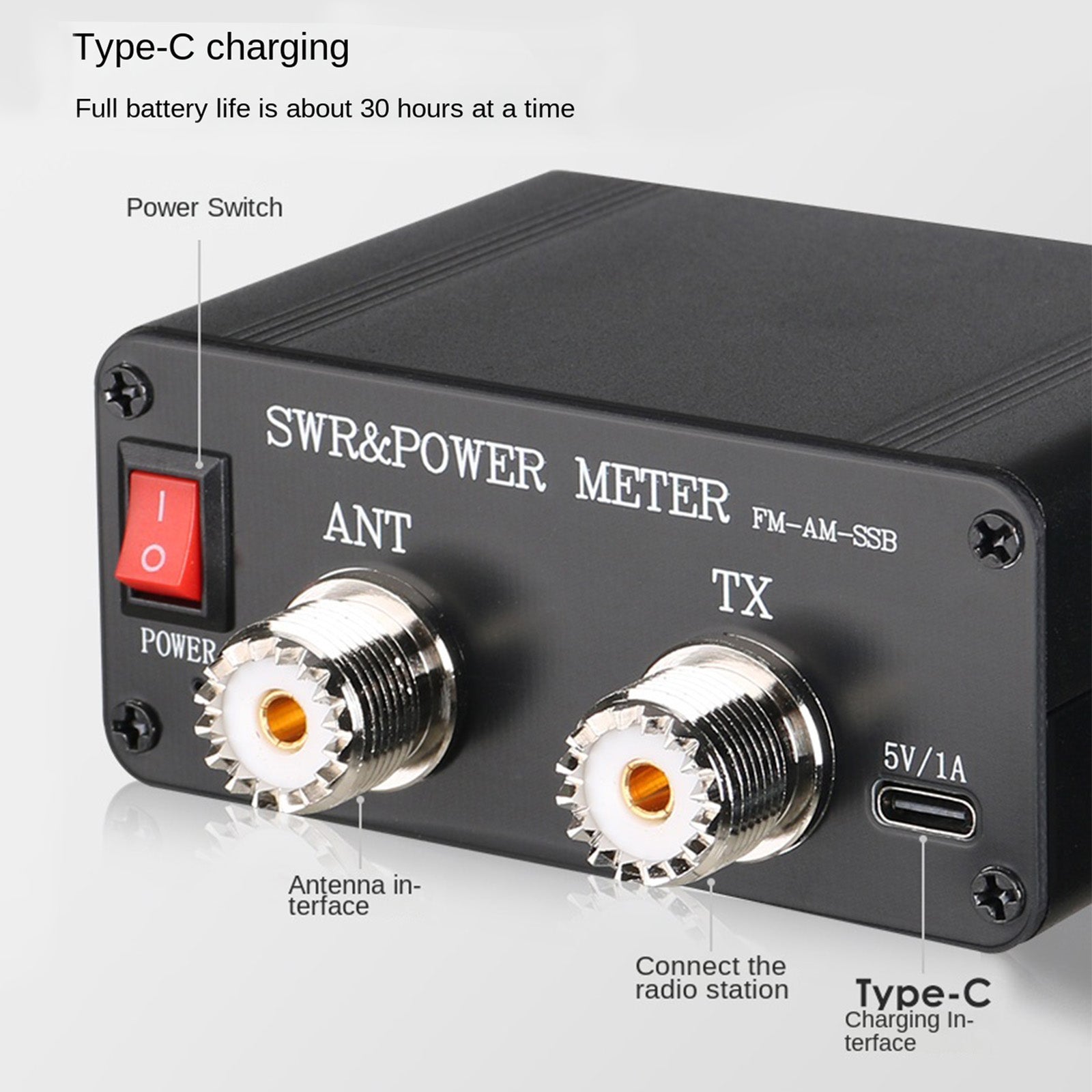 1.8MHz-54MHz Standing Wave Meter with 240x240 Full Color LCD Display - RF Power Meter for Ham Radio, Antenna Testing & SWR Measurement