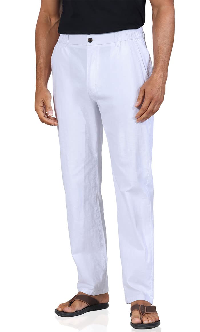 Soojun Men's Casual Linen Blend Pants - Relaxed Fit Straight Leg with Elastic Waist | Comfortable Summer Trousers for Outdoor Activities, Travel & Lounge Wear