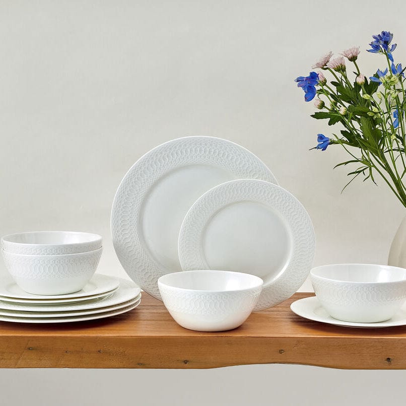 Levi's 12-Piece Dinnerware Set for 4 - Porcelain Plates, Bowls & Mugs - Elegant Dining Set for Family Meals, Dinner Parties & Everyday Use