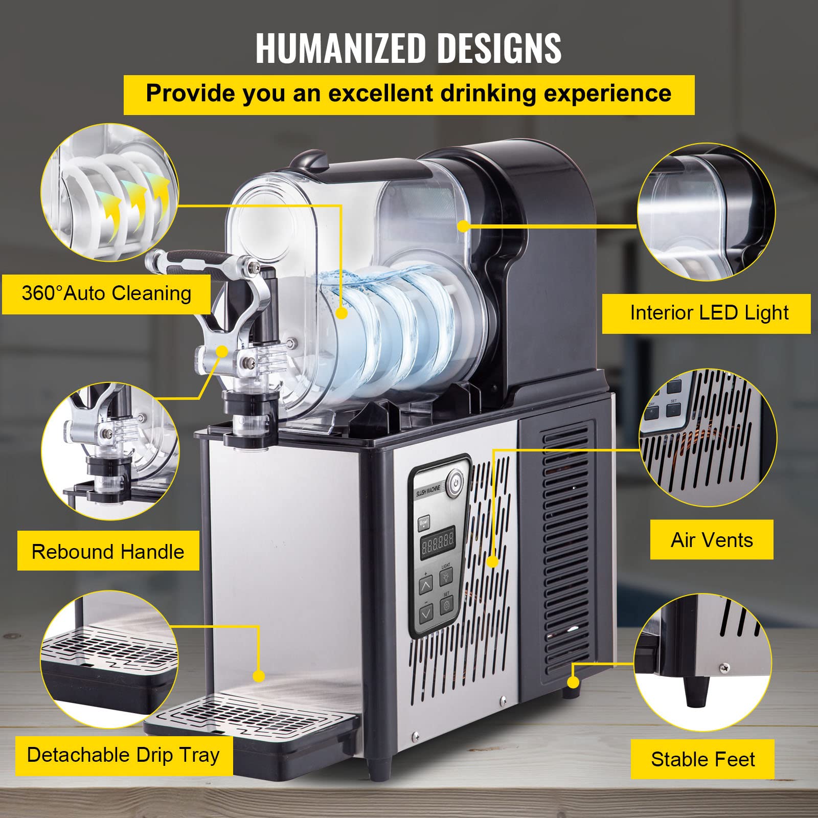 VEVOR 3L/0.8Gal Commercial Slushy Machine - 290W Frozen Drink Maker for Home, Cafes & Restaurants | Automatic Cleaning | Perfect for Parties, Events & Business Use