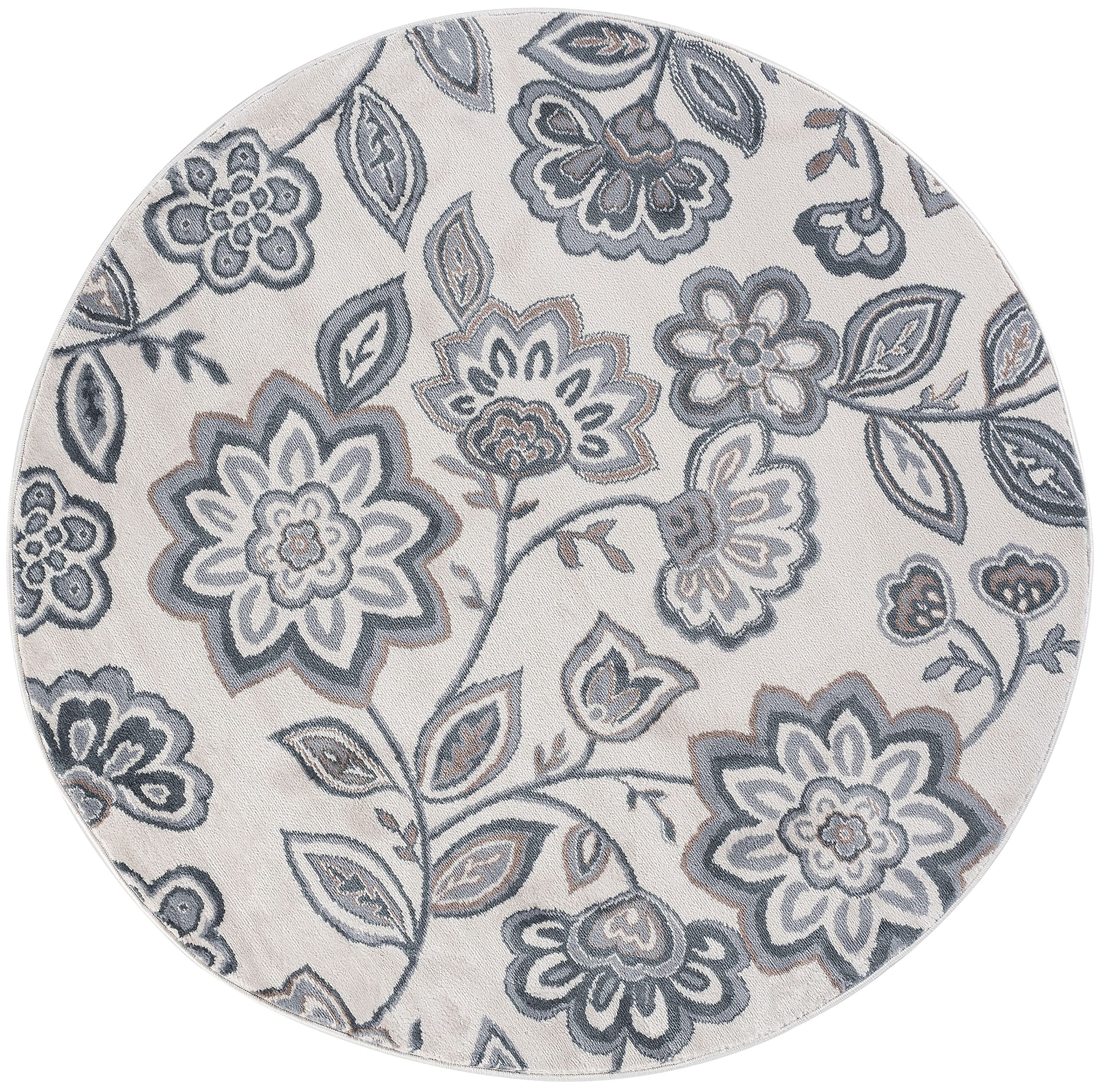 Tayse Cream Modern Large 8ft Round Rug - Soft Contemporary Area Rug for Living Room, Bedroom & Dining Room - Non-Slip Kitchen & Entryway Carpet - Alfombras para Salas Modernas - Perfect for Home Decor, Office Spaces & Cozy Gatherings