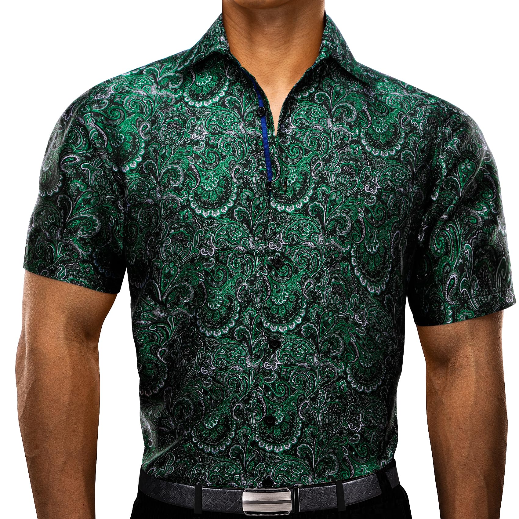Men's Short Sleeve Casual Shirts - Paisley Floral Print Silky Button Down Shirt for Summer Beach & Hawaiian Party | Stylish Dress Shirt for Vacation, Outdoor Events & Date Nights