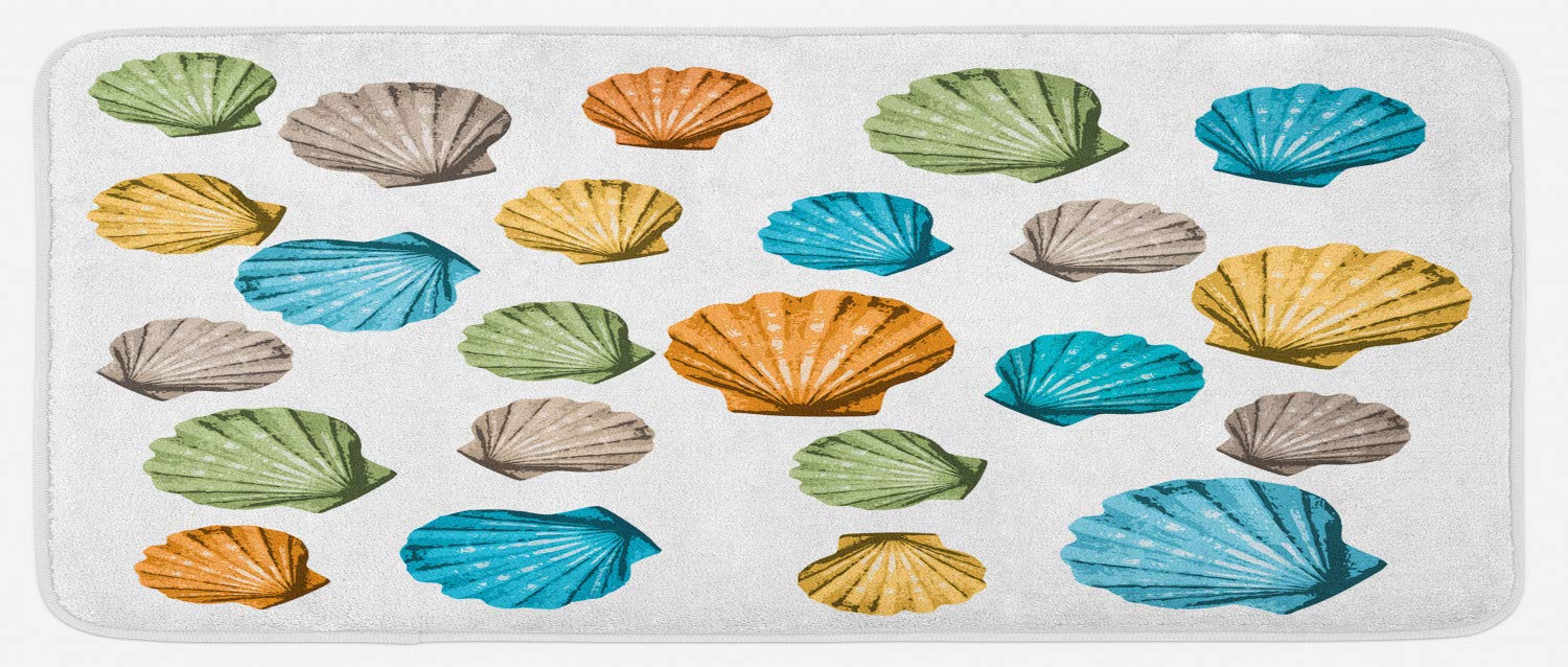 Ambesonne Colorful Seashells Plush Kitchen Mat, Non-Slip Backing, 47
