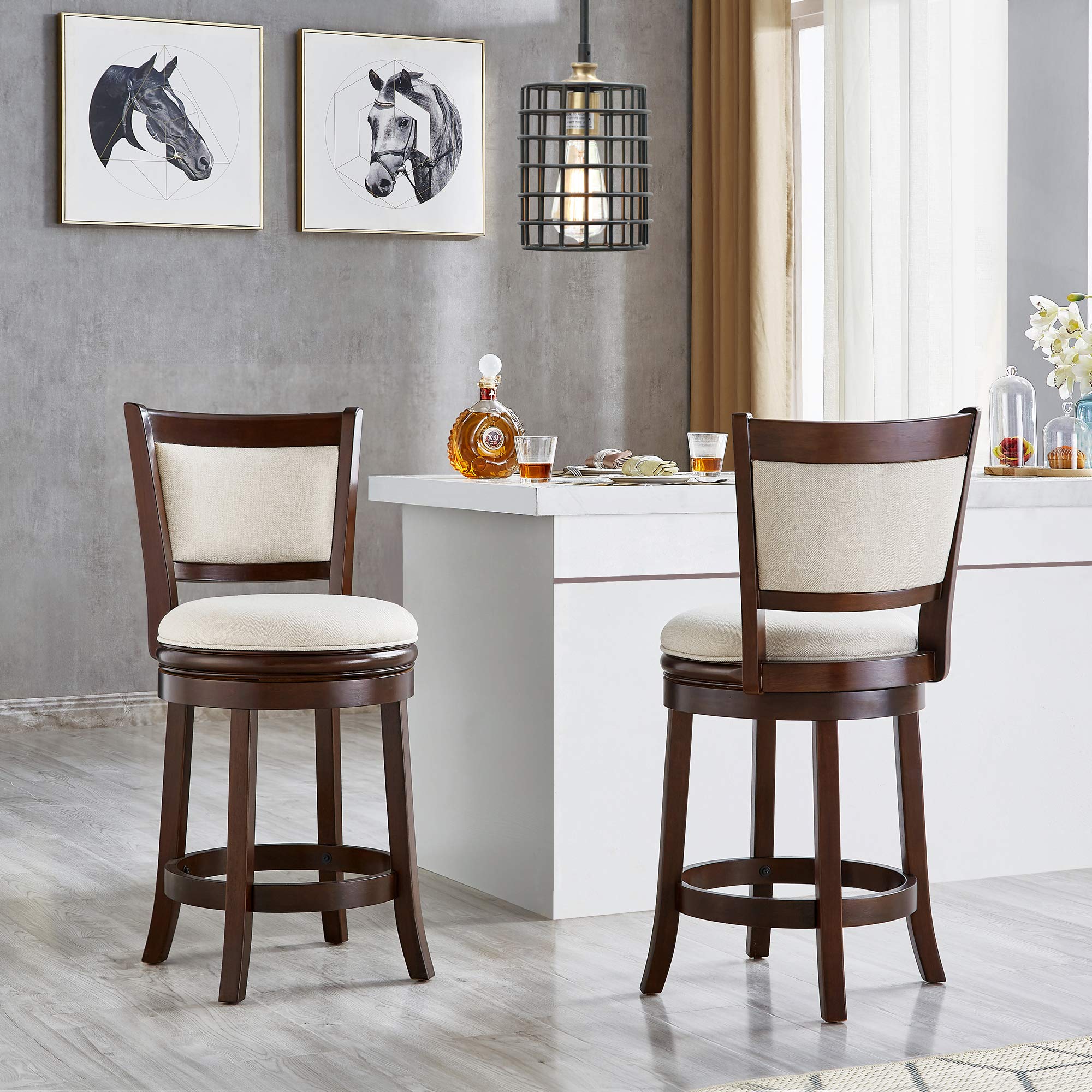 24 Inch Ball & Cast Swivel Bar Stool - Taupe & Cappuccino - Adjustable Height Modern Kitchen Counter Stool for Dining Room, Bar, or Breakfast Nook