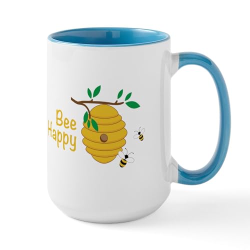 White/Blue Inside - Bee Happy Mugs