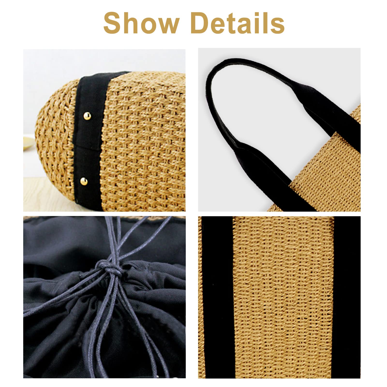 Straw Beach Bag for Women - Woven Handmade Shoulder Bag with Padded Canvas Straps, Large Vacation Travel Tote for Daily Use, Summer Outings & Shopping (Khaki)
