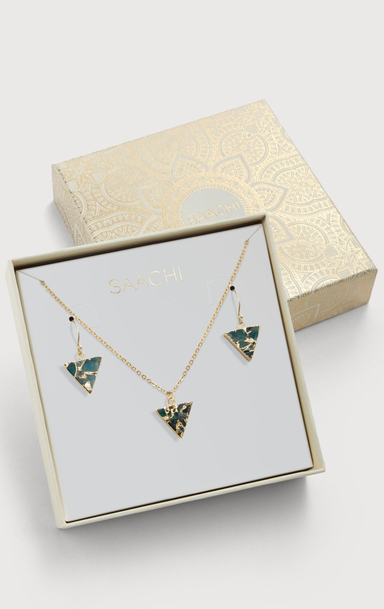 Mojave Triangle Mini Earring and Necklace Set - Dainty Gold Jewelry for Women, Minimalist Geometric Necklace and Earrings Set - Perfect for Everyday Wear, Date Night, and Gifts