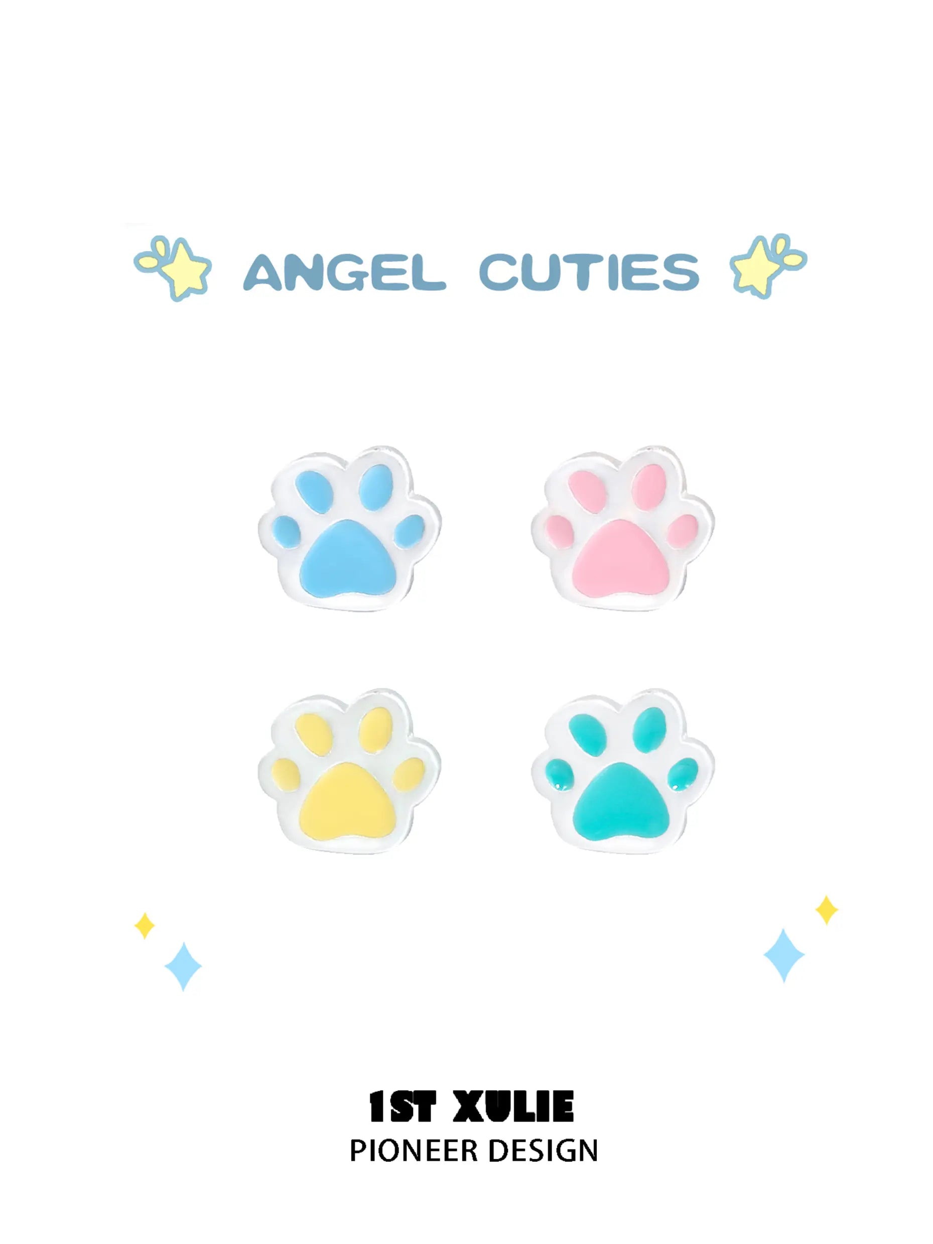 Angel Cuties 925 Sterling Silver Colorful Paw Print Stud Earrings for Women - Cute Animal Jewelry Gift for Cat Lovers, Pet Owners & Animal Enthusiasts - Perfect for Daily Wear, Parties & Gifts