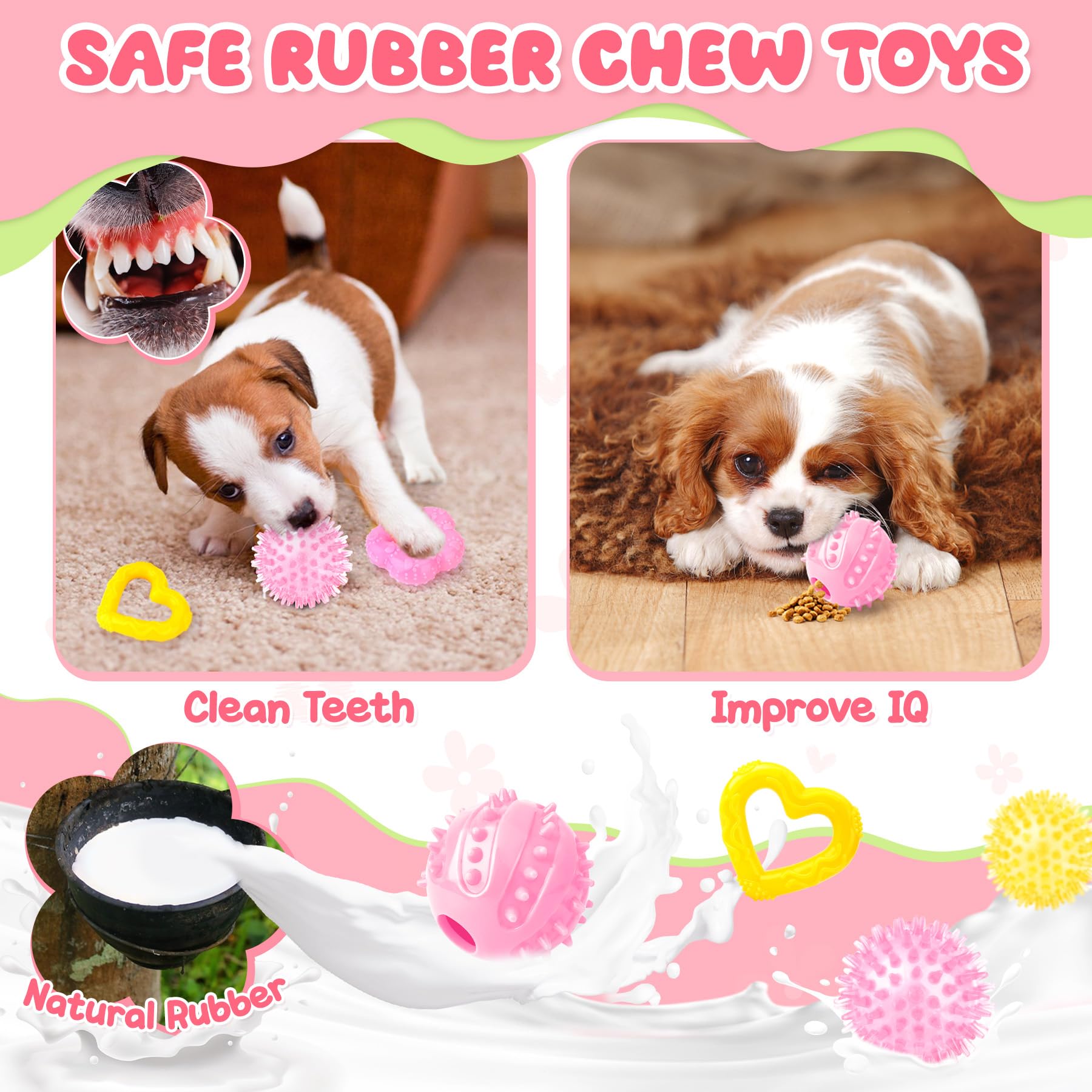 Zeaxuie 23 Pack Pink Puppy Chew Toys for Teething Small Dogs - Cute Squeaky Dog Toys, Treat Ball & Interactive Rope Toys for Puppy Training & Playtime | Perfect for Indoor & Outdoor Fun