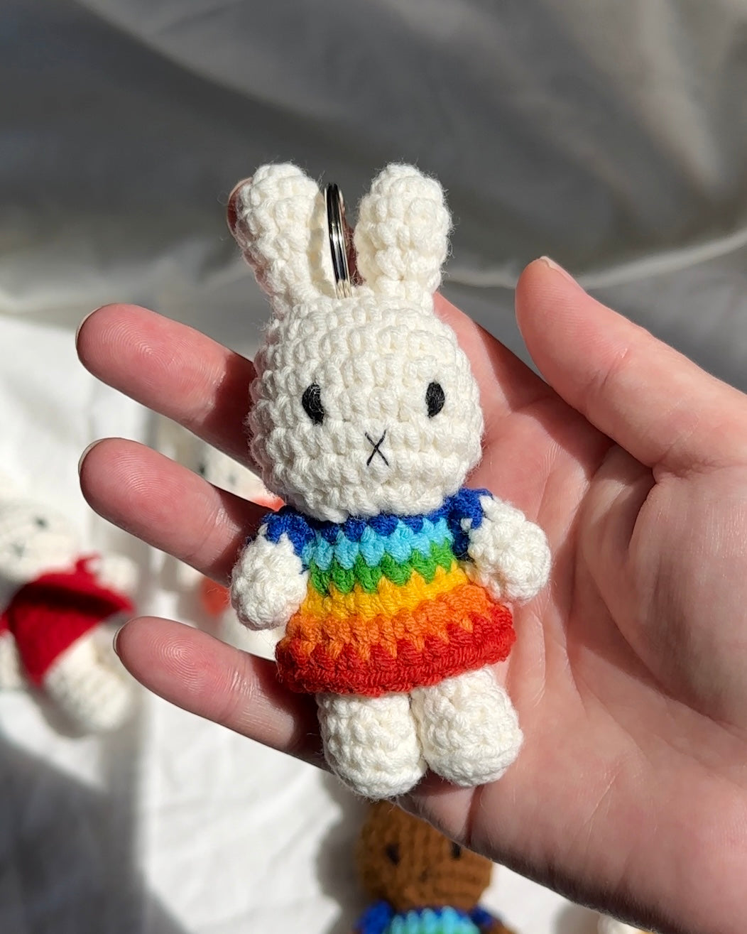 Rainbow Miffy Crochet Keychain – Handmade Plush Bag Charm for Pride Gift, Kawaii Aesthetic | Official Just Dutch Plushie | Perfect for Backpacks, Keyrings & LGBTQ+ Gifts