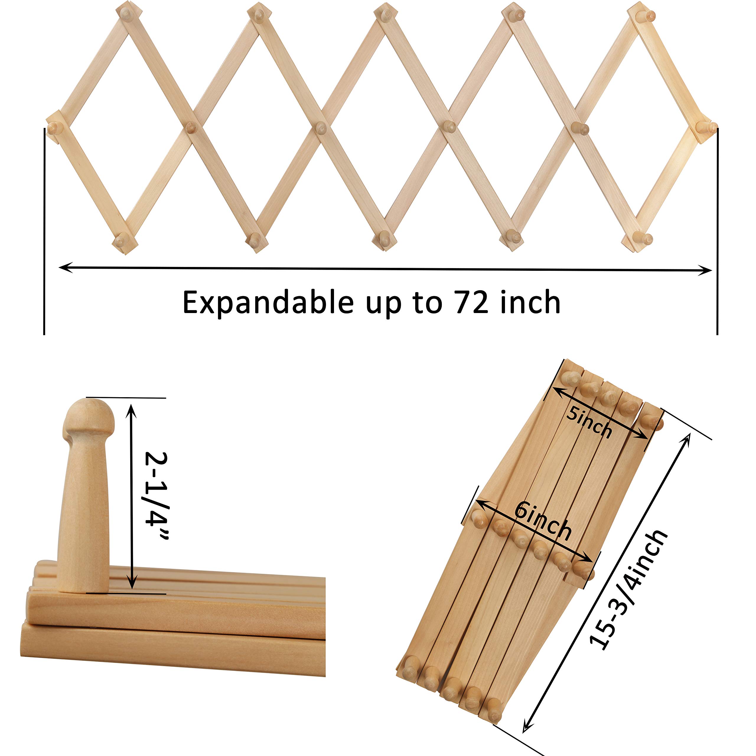 Expandable Wooden Coat & Hat Rack - 16 Peg Hooks, Natural (2 Pack) - Perfect for Entryway & Bedroom Organization