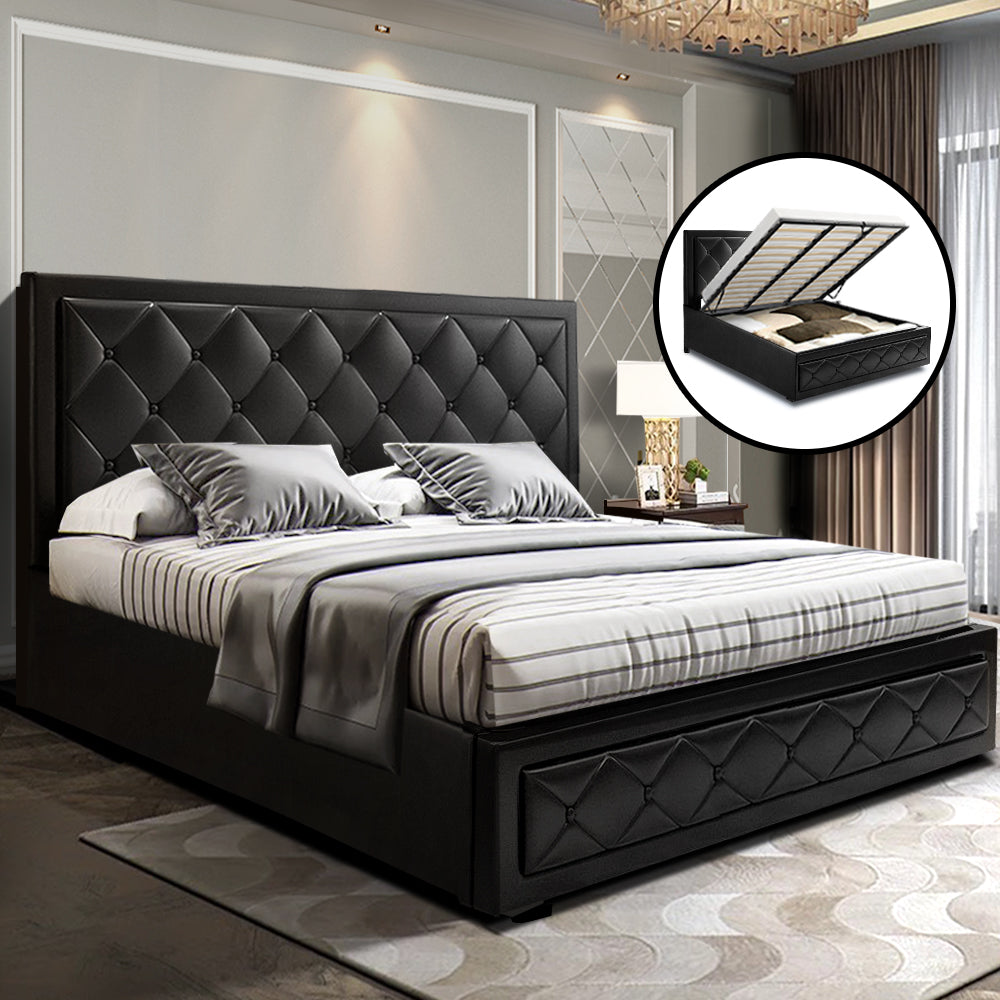 Bronte King Size Storage Bed Frame in Black - Modern Platform Bed with Underbed Drawers for Extra Storage, Perfect for Small Bedrooms & Master Suites