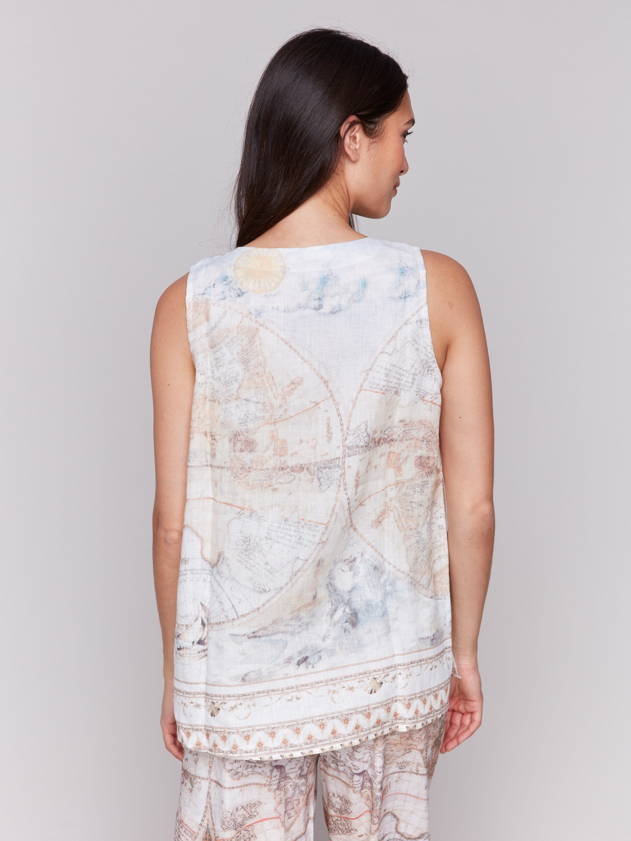 Stylish Printed Sleeveless Linen Blend Top for Women - Summer Casual Wear & Beach Outfit