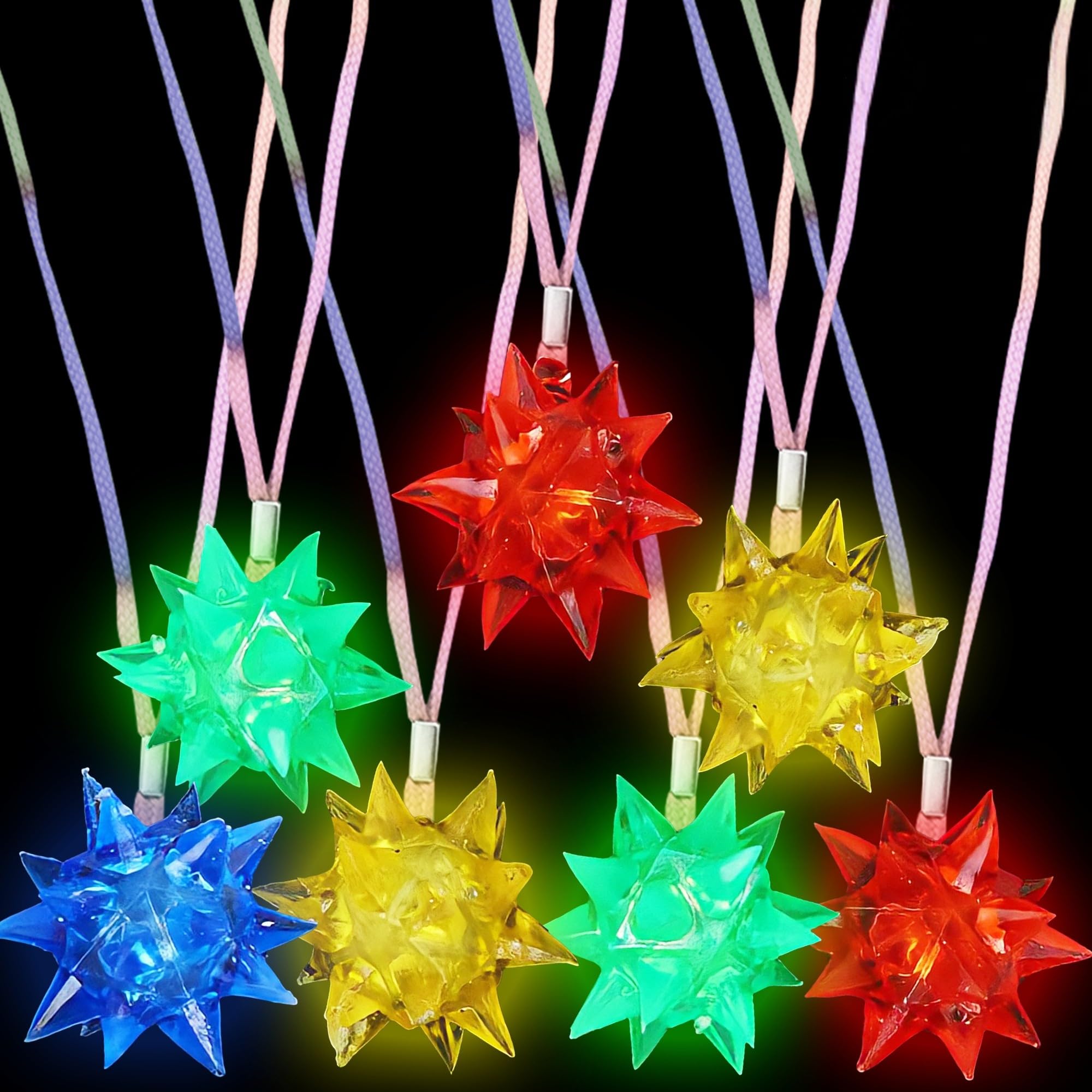 ArtCreativity 12-Pack Flashing Crystal Star Necklaces for Kids - Light-Up Pendant Toy Jewelry for Girls | Christmas Party Favors, Birthday Gifts & Goodie Bag Fillers in Assorted Colors | Perfect for Dress-Up, Holiday Celebrations & Special Occasions