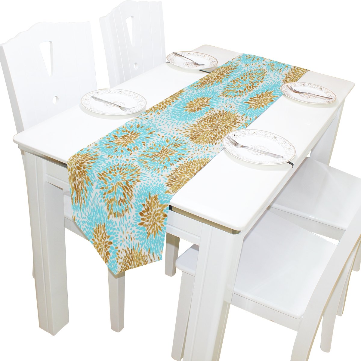 ALAZA Gold & Blue Foil Floral Table Runner - 13x90 Inch Elegant Dining Table Cloth for Wedding, Party, Banquet Decor | Perfect for Holiday Dinners, Bridal Showers & Home Decor