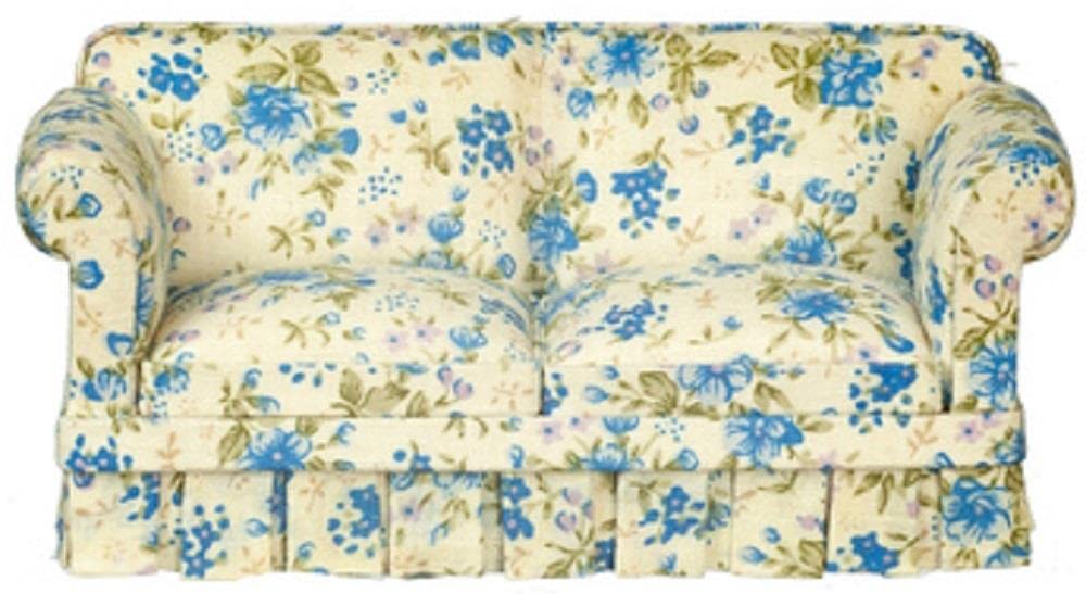 Melody Jane Dollhouse Blue Chintz Country Style Sofa - Miniature Living Room Furniture for 1:12 Scale Dolls Houses | Perfect for Victorian & Country Cottage Decor