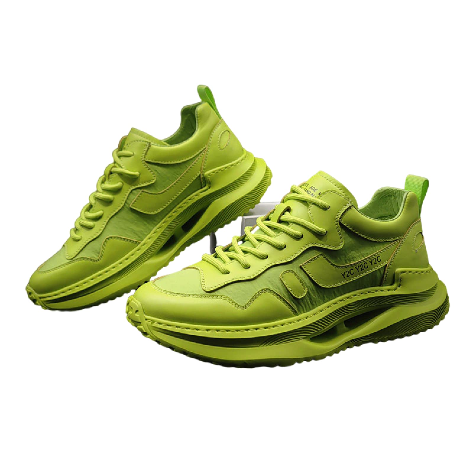 PRDECE Men's Casual Sneakers - Lightweight Breathable Sports Shoes for Walking, Running & Gym Workouts (Green, Size 38) - Trendy Streetwear & Everyday Comfort