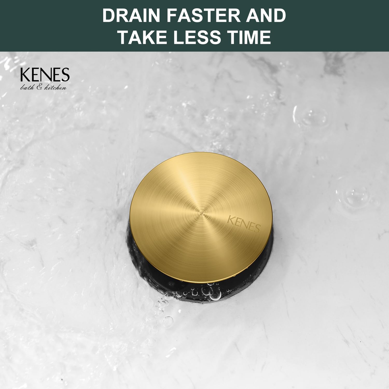 Kenes Brushed Gold Pop-Up Bathroom Sink Drain with Overflow & Strainer - Premium Vessel Vanity Drain Stopper for Modern Bathroom & Lavatory Sinks (Perfect for Home, Hotel, and Spa Renovations)