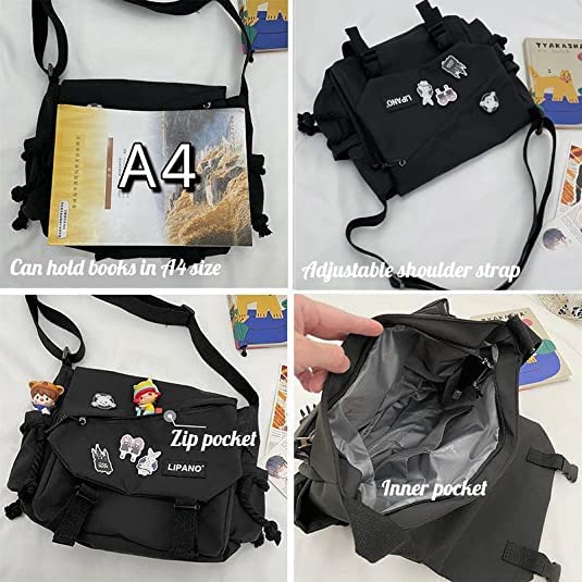 PBKABIUG Stylish Nylon Messenger Bag for Women - Kawaii Crossbody Shoulder Bag with Cute Accessories, Aesthetic Tote Purse | Perfect for School, Work, Travel & Daily Use