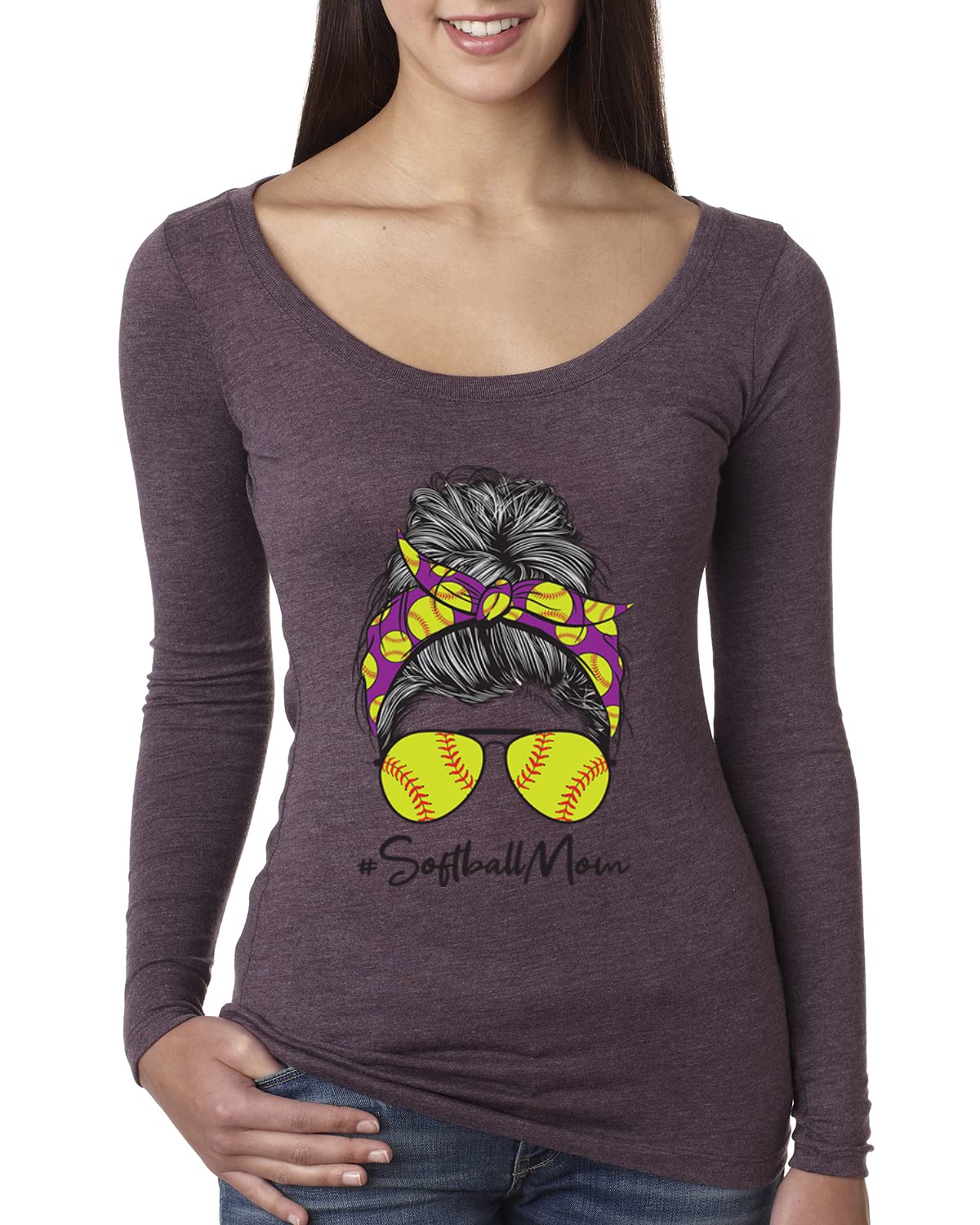Softball Mom T-Shirt - Messy Bun Game Day Long Sleeve Top for Sports Lovers | Comfortable Women's Baseball Tee for Mother's Day, Team Moms & Practice Days | Perfect for Sideline Cheering & Casual Wear
