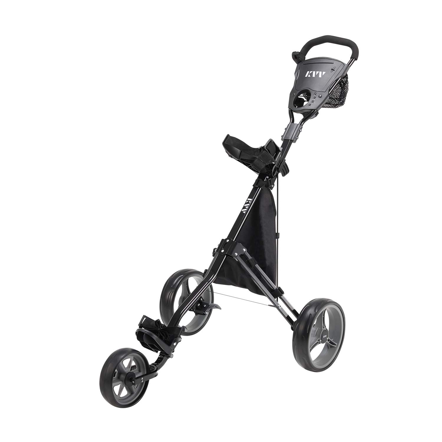 KVV Foldable Lightweight 3 Wheel Golf Push Cart with Stylish Scorecard Holder & Storage Bag - Easy Open/Close Design for Convenient Transport | Perfect for Golfers, Seniors & Course Use