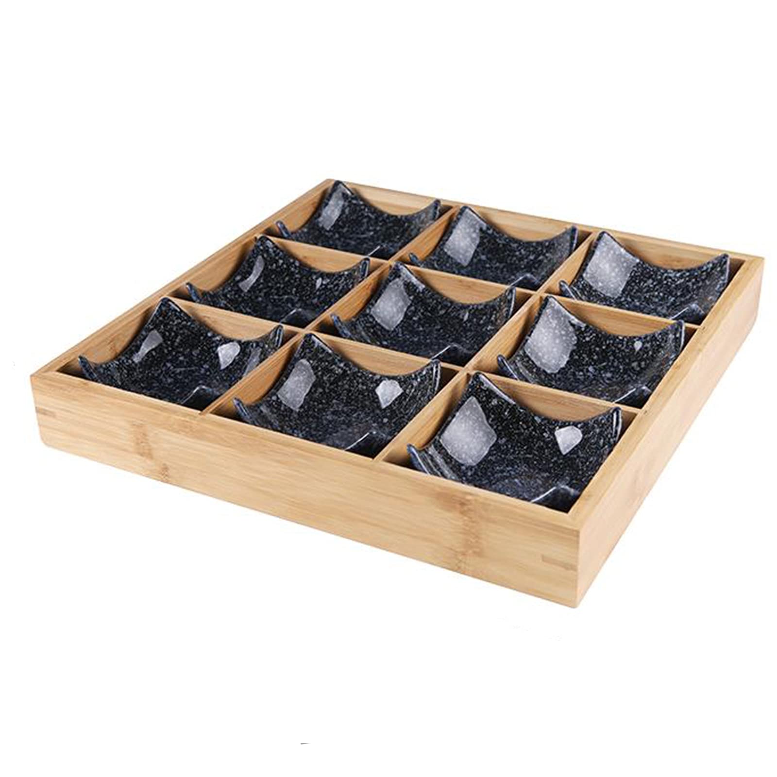 AIZYR Wooden Bamboo Food Serving Tray - Ceramic Snack Platter for Desserts, Fruits, Appetizers & Condiments | Perfect for Home Kitchen, Party Serving & Coffee Table Display