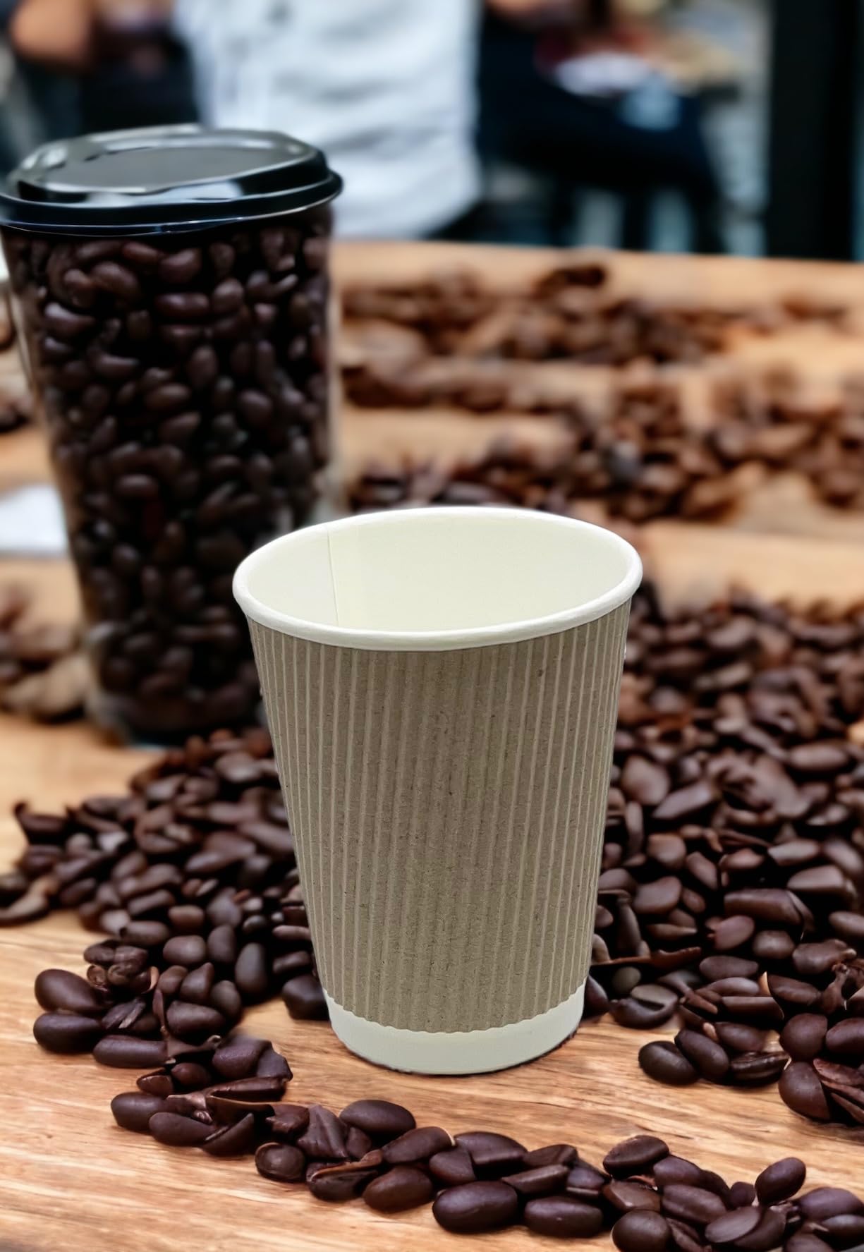 500 Pack 8oz (240ml) Kraft Brown Triple Wall Disposable Coffee Cups - Eco-Friendly Ripple Design for Hot Beverages, Perfect for Coffee Shops, Offices, and Catering Events