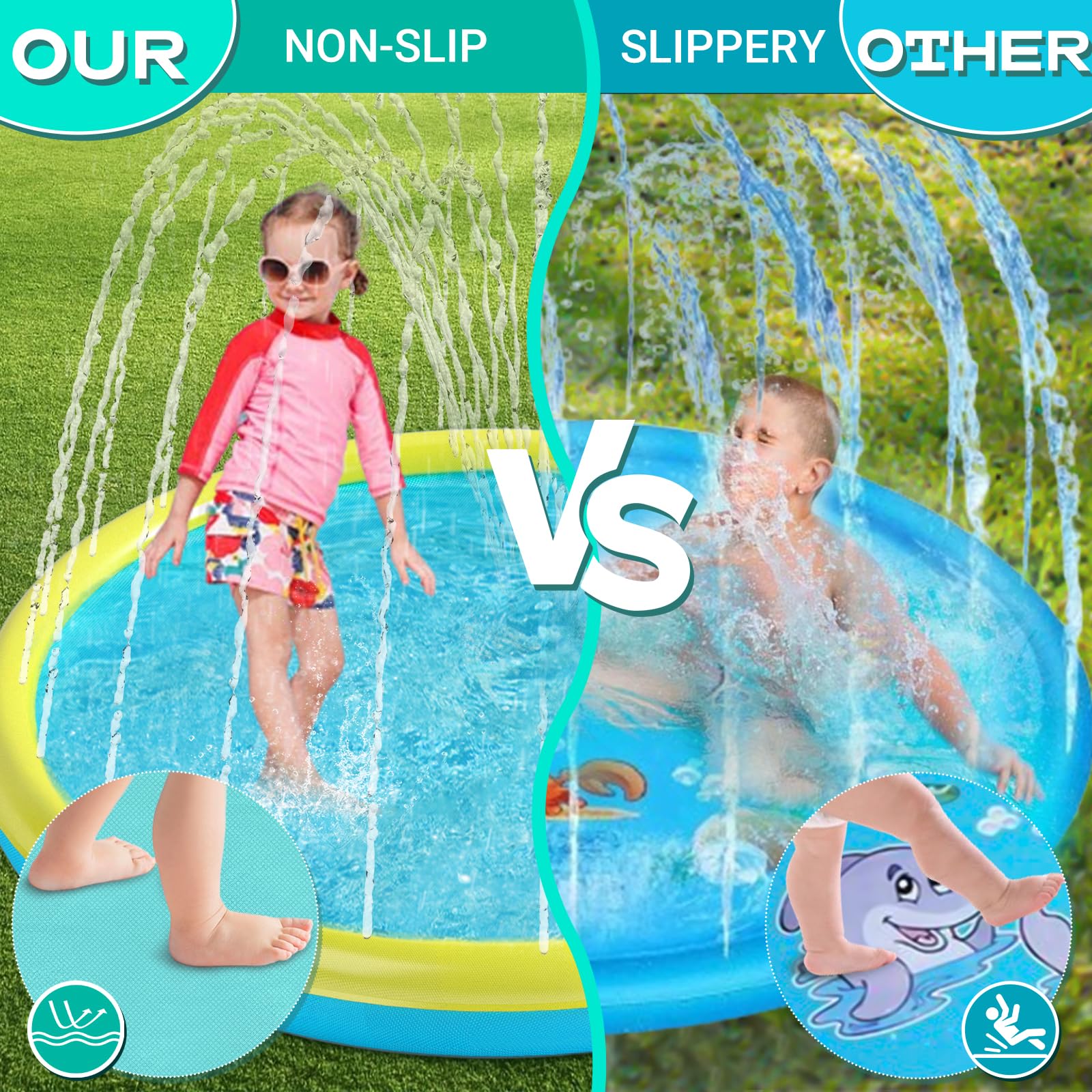 **Heeyoo Non-Slip Splash Pad for Kids & Toddlers – Durable Outdoor Water Play Mat, Summer Sprinkler Pool & Dog Splash Pad – Perfect for Backyard, Park, and Beach Fun**