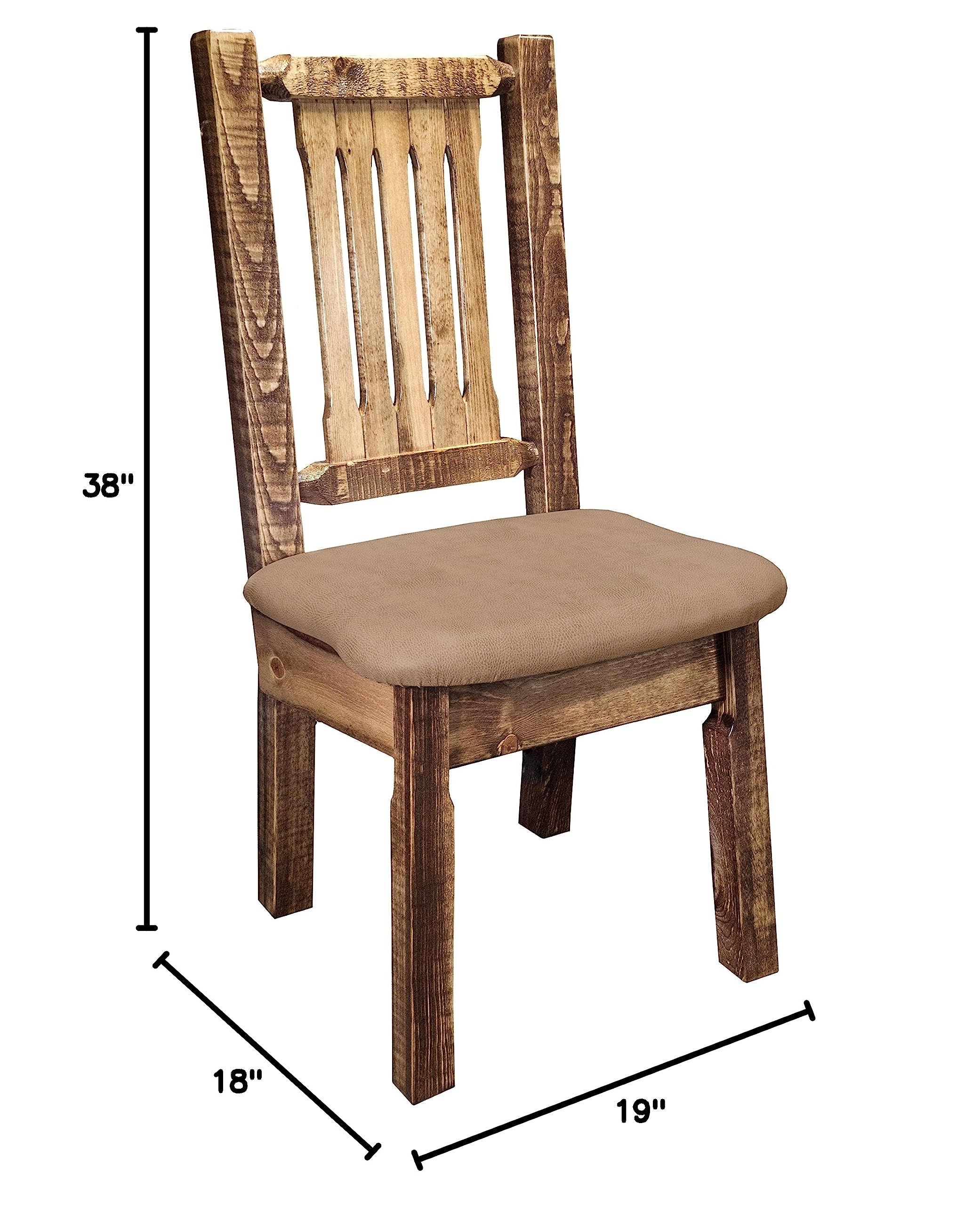 Montana Woodworks Homestead Collection Dining Side Chair - Solid Wood with Buckskin Upholstered Seat & Clear Lacquer Finish - Perfect for Farmhouse, Rustic & Country Style Dining Rooms