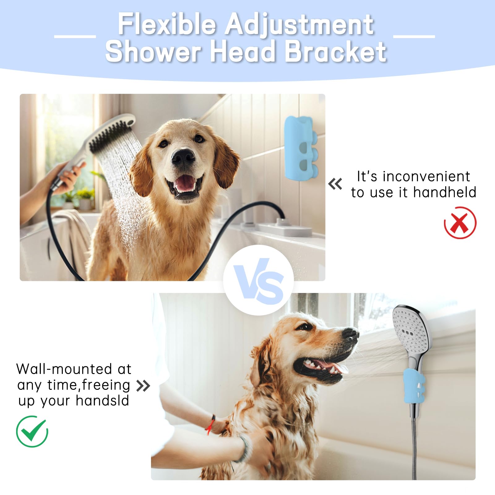 Universal Suction Cup Shower Head Holder - Wall Mount, Non-Drill, Relocatable Silicone Bracket for Handheld Shower (4Pcs, Blue) - Perfect for Bathroom, RV, and Camping Showers