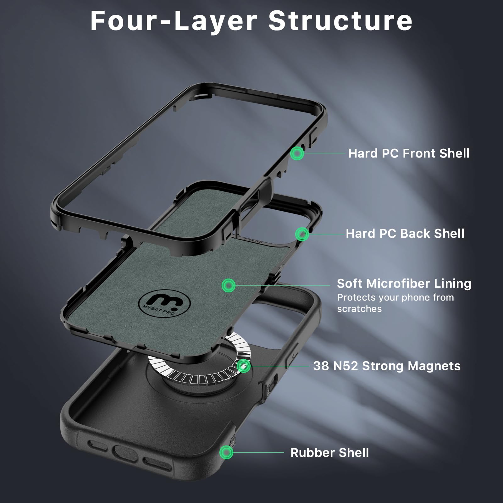 M MYBAT PRO Maverick Series iPhone 16 Pro 6.3 Case with Belt Clip Holster - Magsafe Compatible, Anti-Drop Shockproof Protection, Includes Screen Protector & 360° Rotating Kickstand (Black) - Perfect for Construction, Outdoor Work & Active Lifestyle