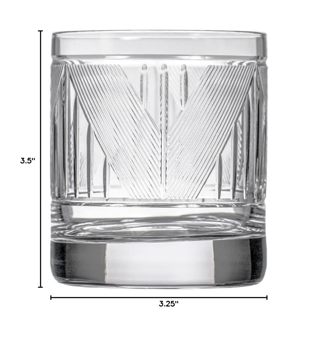 Premium Rolf Glass Bleecker Street Whiskey Tumbler Set - 11oz Lead-Free Crystal Clear On The Rocks Glasses - Diamond-Wheel Etched Design (Set of 4) - Perfect for Bourbon, Scotch & Cocktail Entertaining at Home Bar