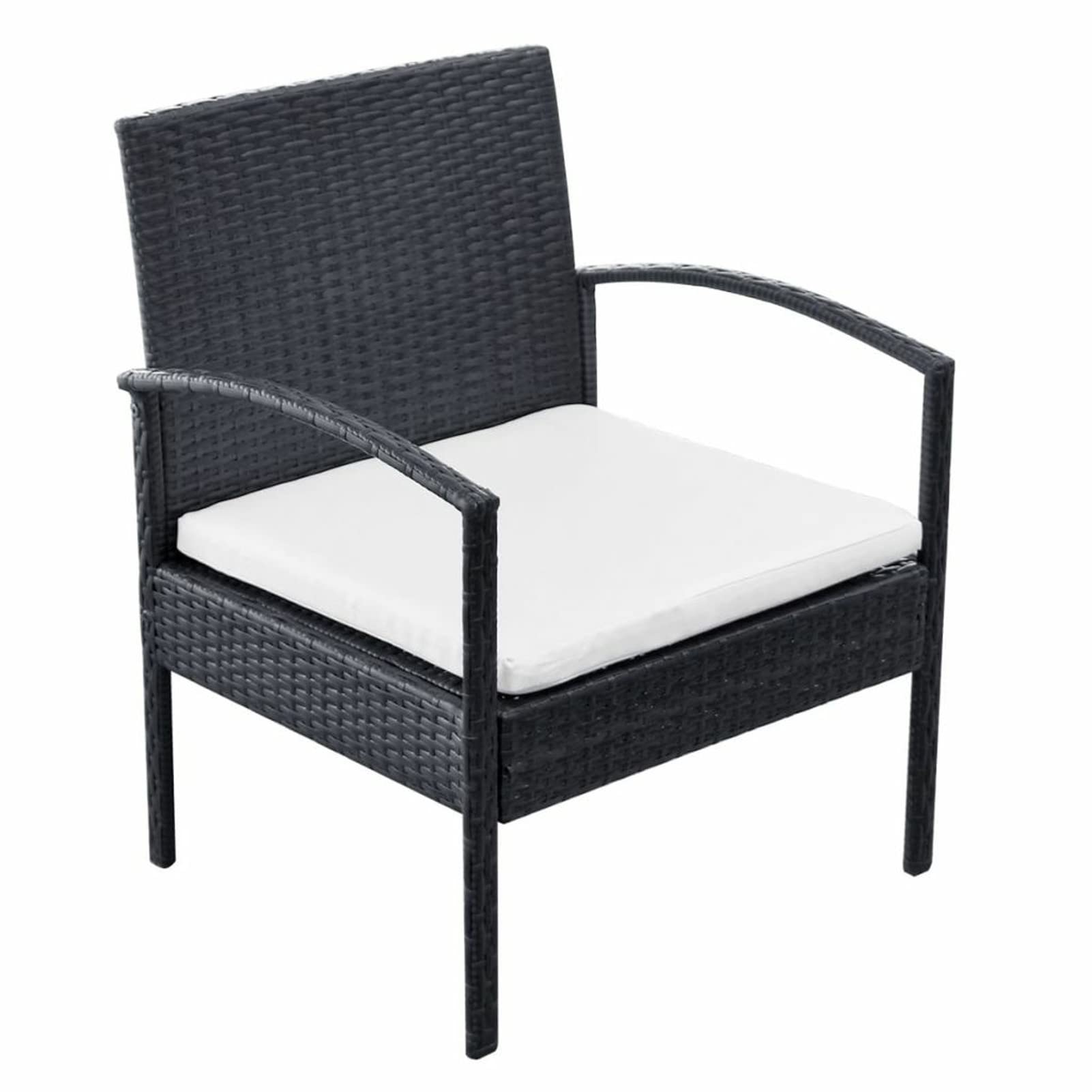 Premium 4-Piece Patio Lounge Set - Cream White Cushioned 2-Seater Sofa with 2 Armchairs & Coffee Table - Black Poly Rattan Outdoor Furniture for Backyard, Garden, Poolside Relaxation & Entertaining