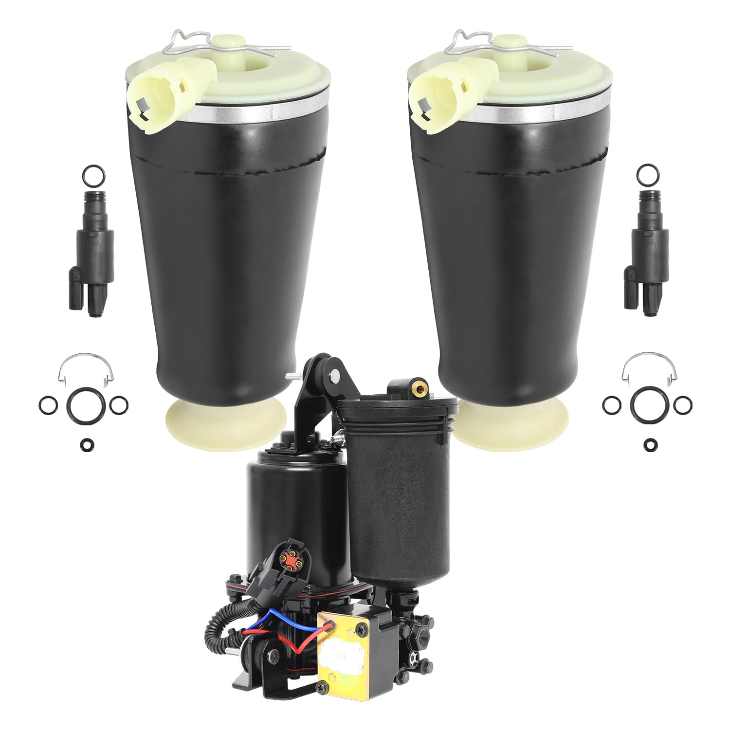 Rear Air Ride Suspension Kit with Air Spring Bags, Solenoids & Compressor - Heavy Duty Truck & SUV Lift System for Smooth Off-Road & Towing Performance