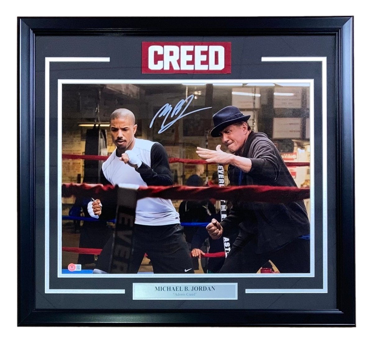 Michael B Jordan & Sylvester Stallone Signed Framed 16x20 Creed Training Photo - Authentic Autographed Memorabilia for Movie Fans & Collectors - Perfect for Home Theater, Man Cave, or Sports Memorabilia Display
